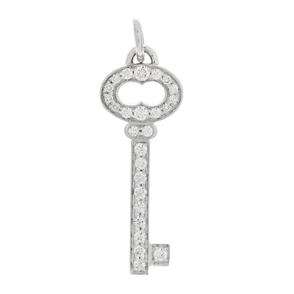 Tiffany 18K White Gold Diamond Mini Vintage Oval Key Pendant 1 of 4