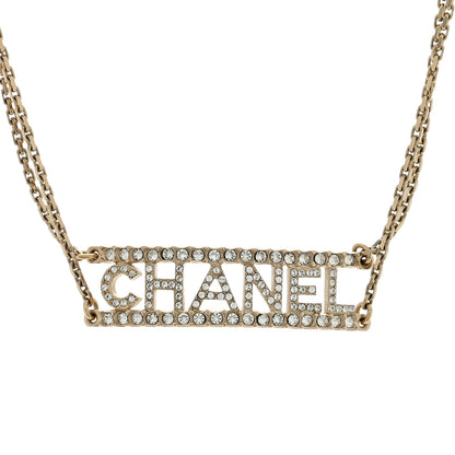 Chanel Metal Crystal Logo Choker Necklace Gold 1 of 5