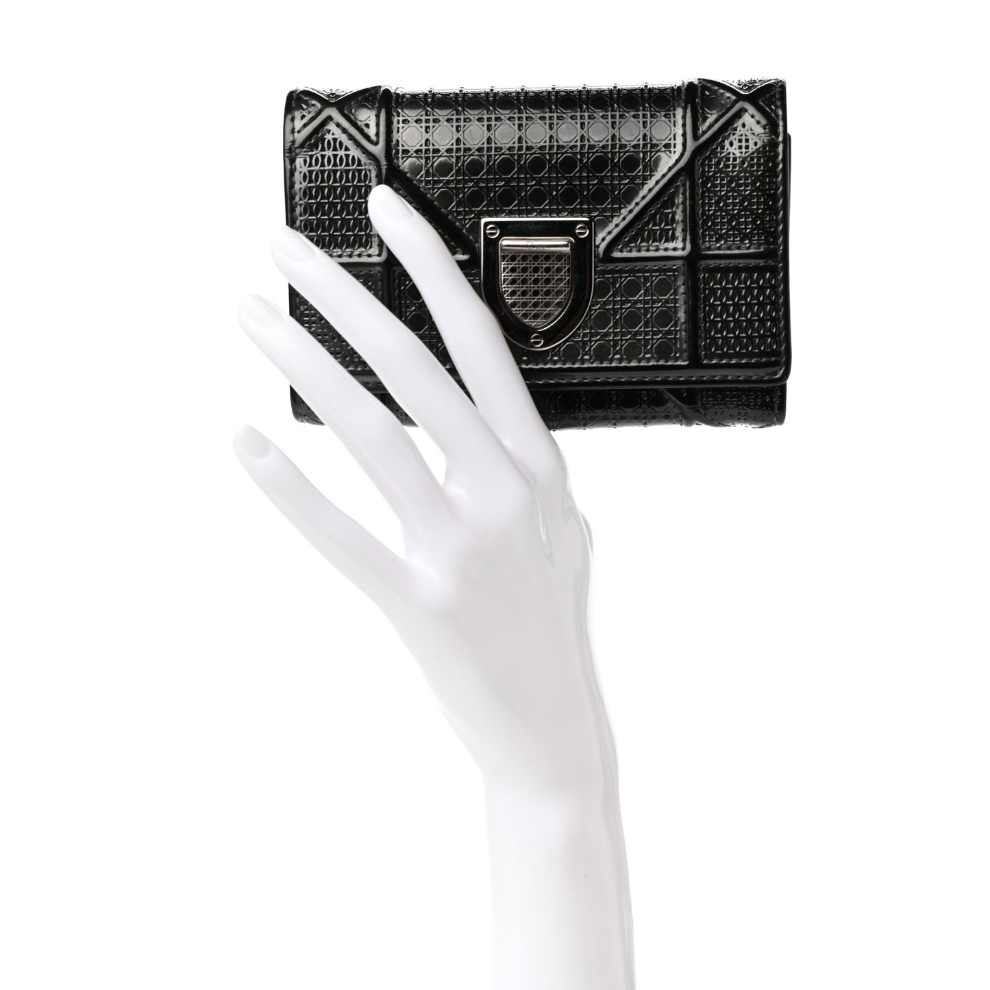 Metallic Patent Micro-Cannage Diorama Elancee Wallet Onyx Black