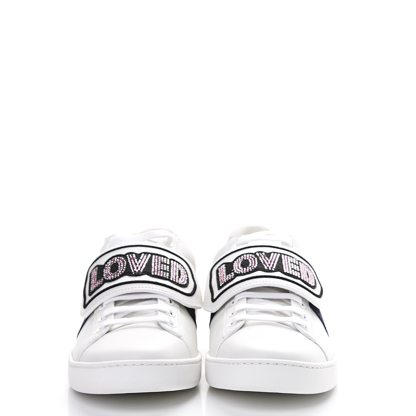 Calfskin Ayers Web Crystal LOVED Womens New Ace Sneakers 38.5 White