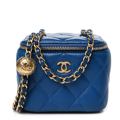Chanel Lambskin Quilted Pearl Crush Mini Vanity Case With Chain Blue 1 of 10