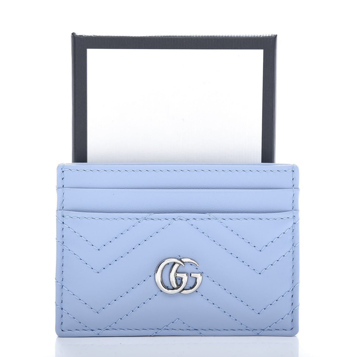 Calfskin Matelasse GG Marmont Card Holder Porcelain Light Blue