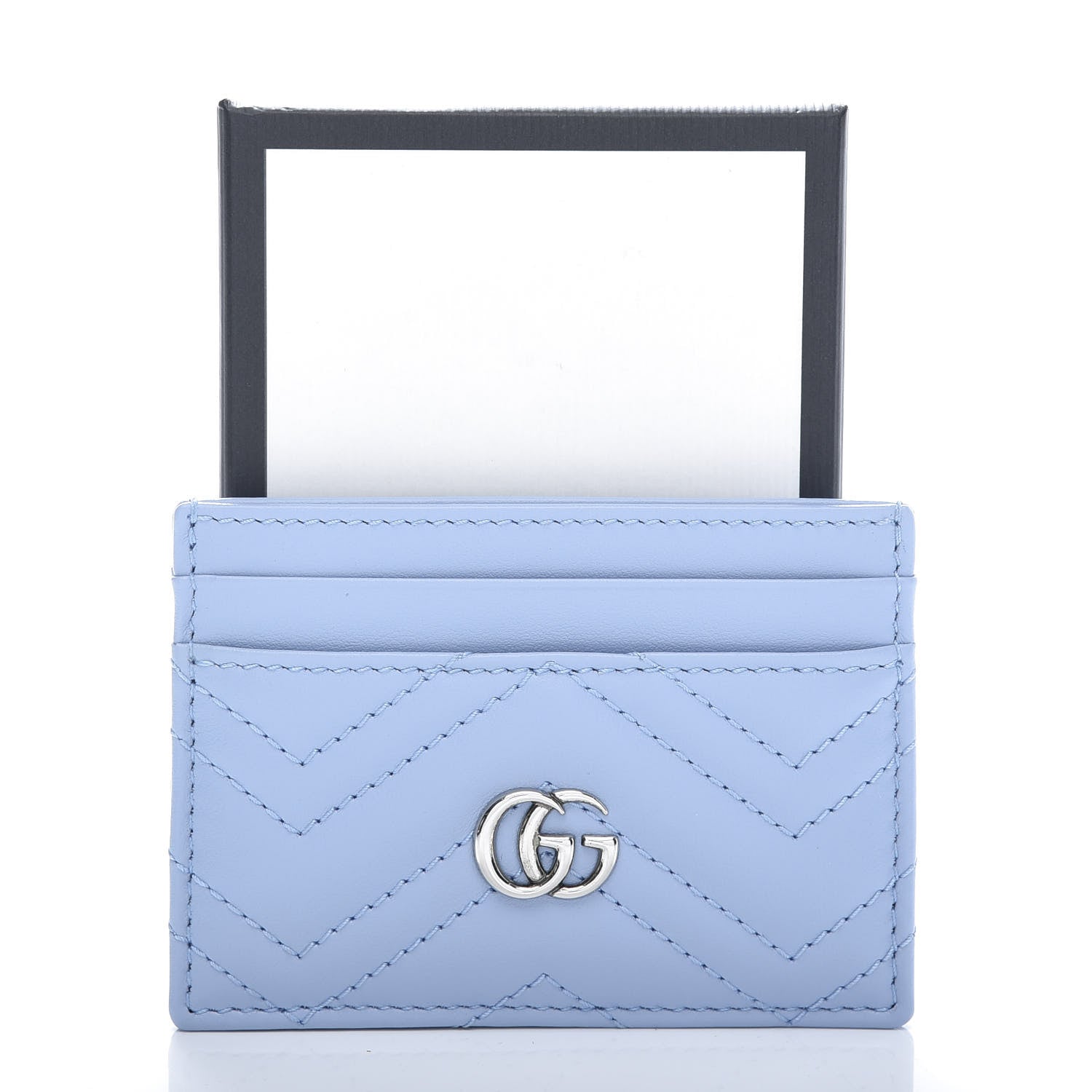 Gucci Calfskin Matelasse GG Marmont Card Holder Porcelain Light Blue 9 of 9