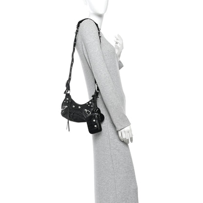 Balenciaga Extra Supple Calfskin Crystal Crocodile Embossed Le Cagole Shoulder Bag XS Black 2 of 11