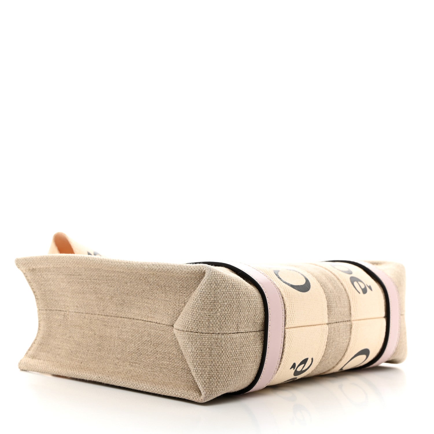 Chloe Linen Calfskin Small Woody Ribbon Tote With Strap White Pink 4 of 10