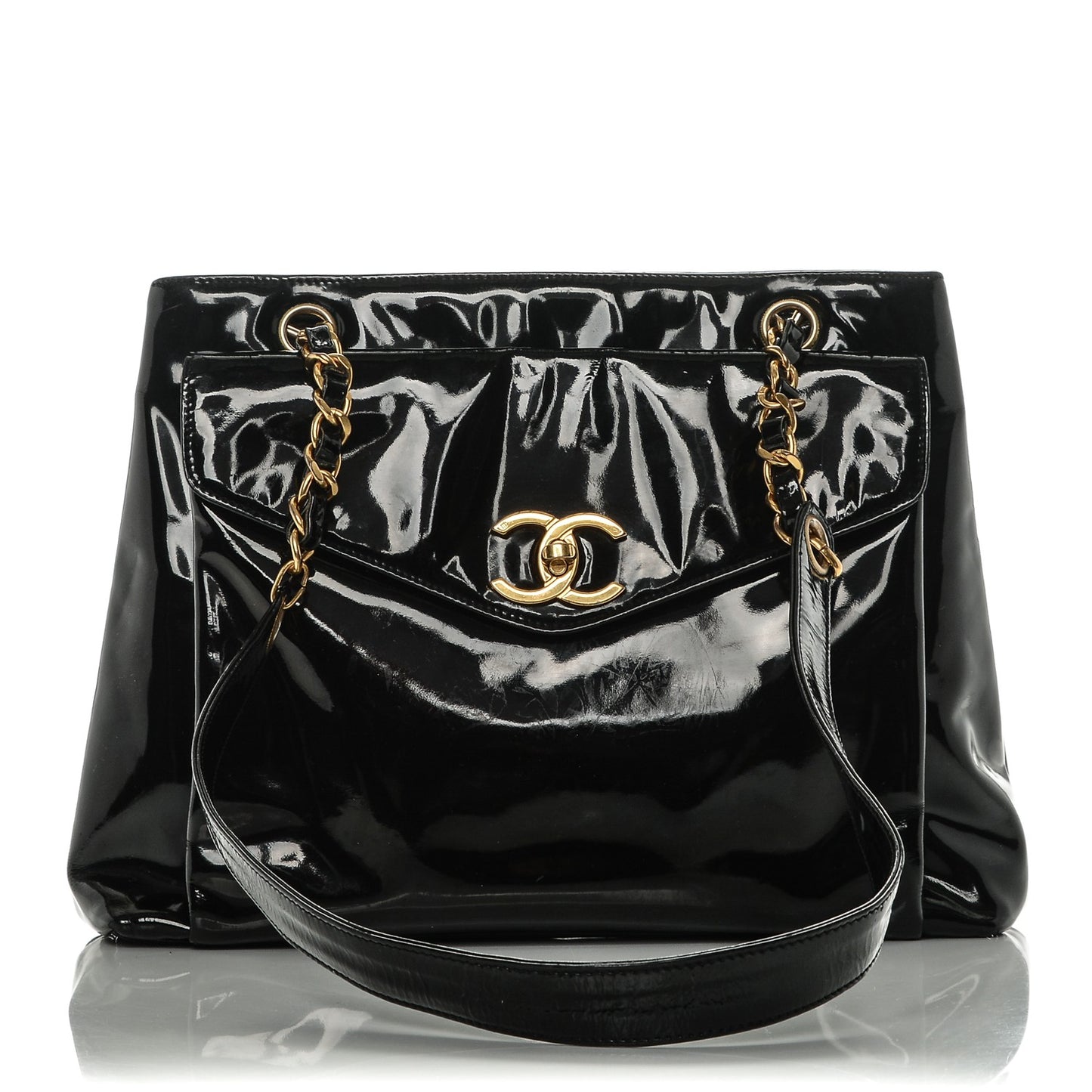 Patent Flap Shoulder Bag Black