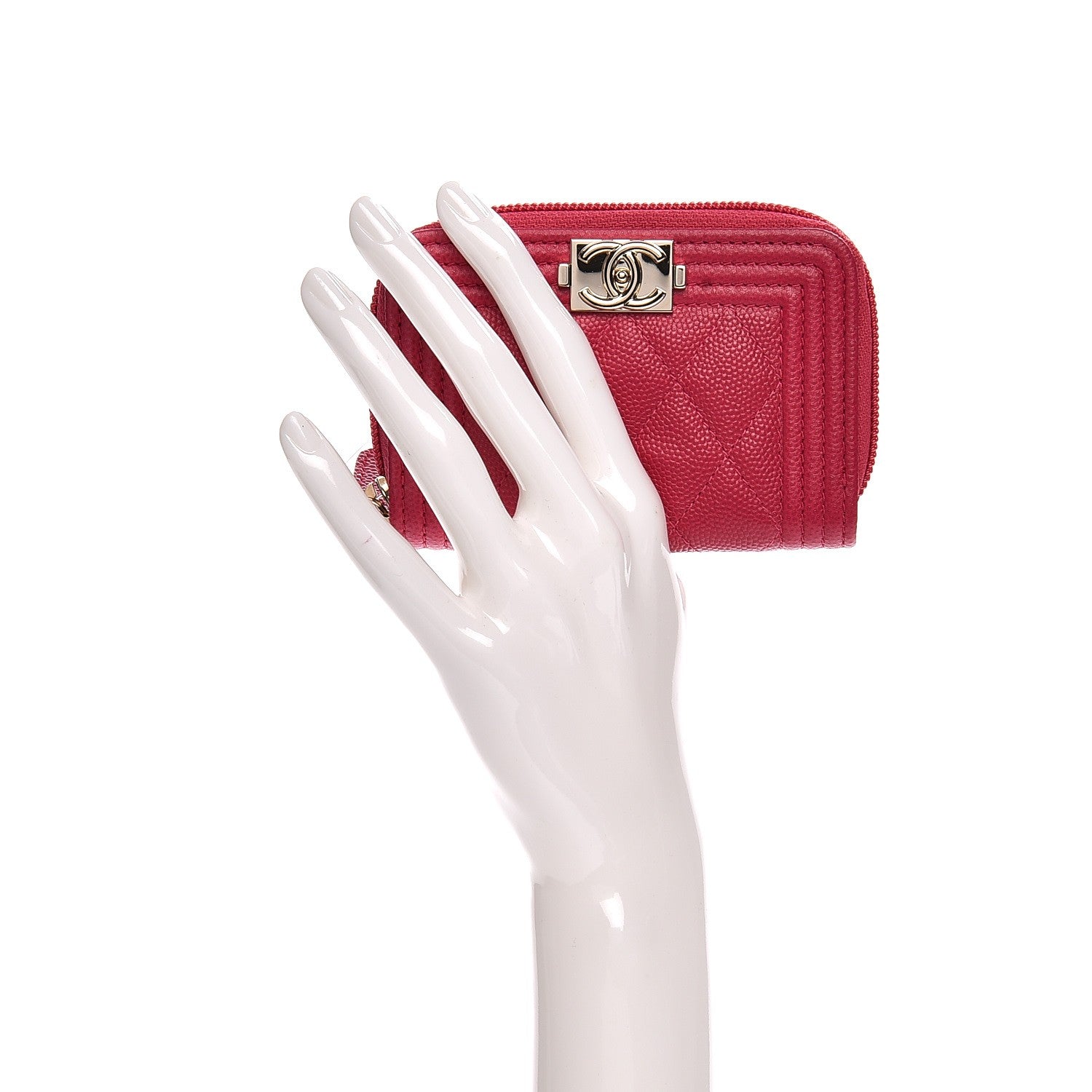 Chanel Caviar Quilted Boy Zip Around Coin Purse Wallet Fuchsia 2 of 8
