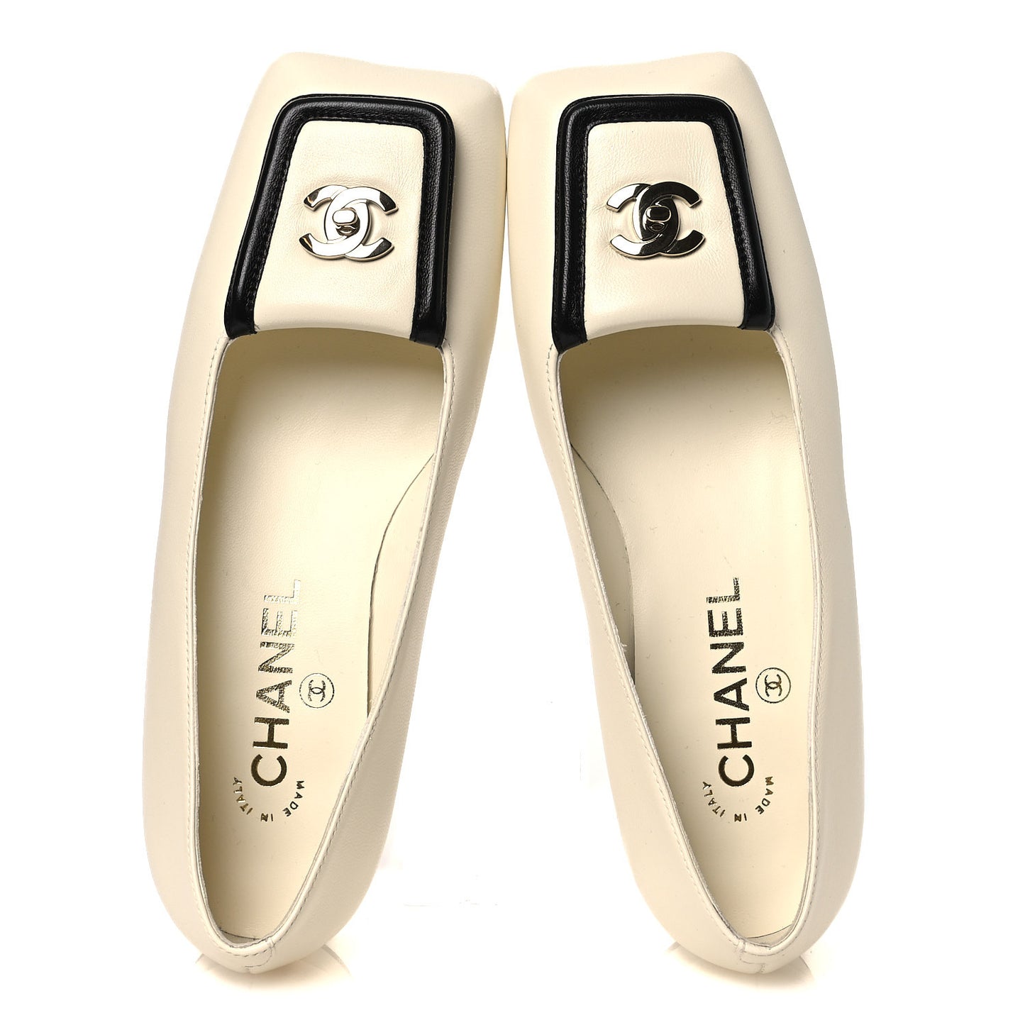 Lambskin Turnlock CC Ballet Flats 36 Ivory Black