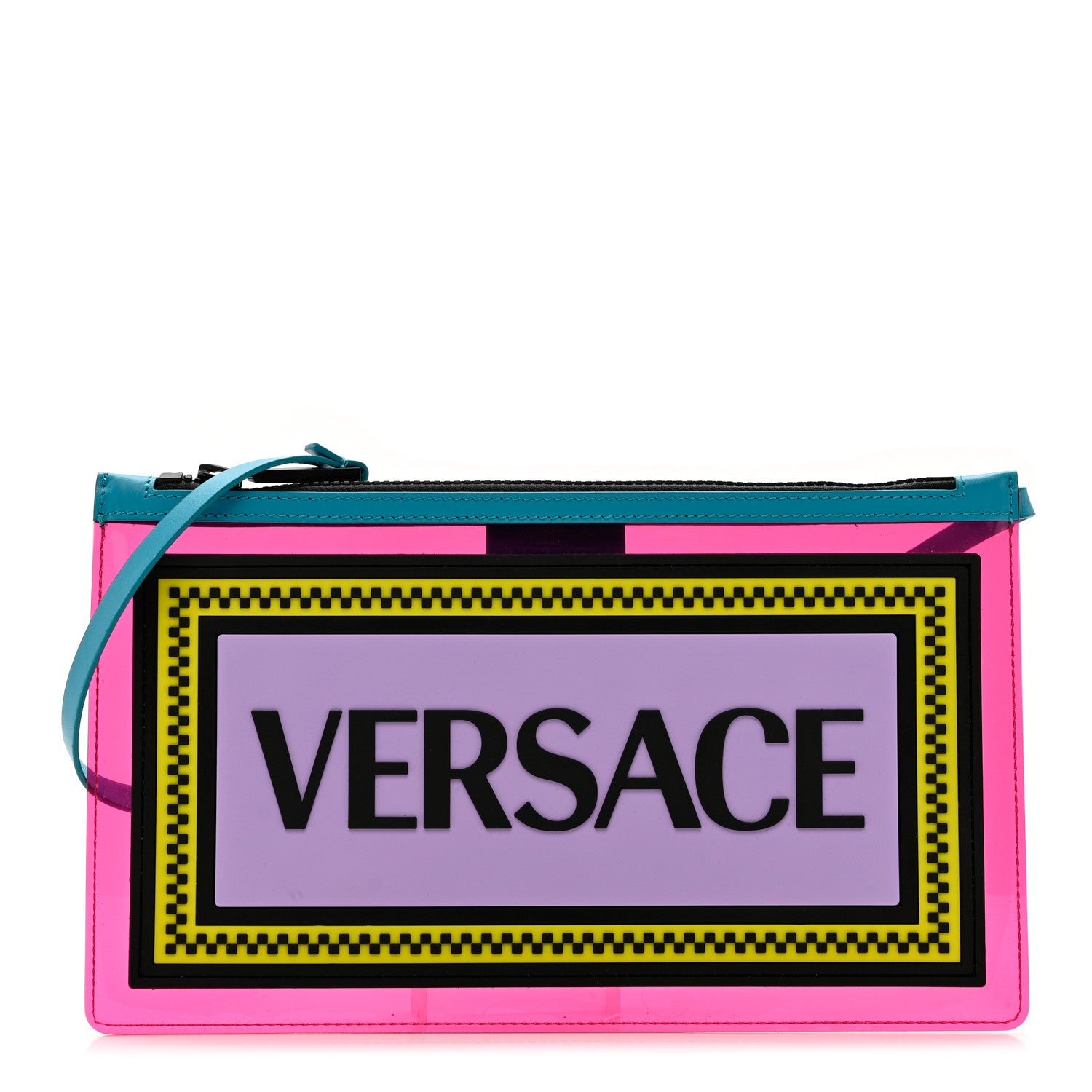 Versace Vinyl Rubber Calfskin 90s Logo Pouch Rosa Fluo 1 of 6