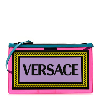 Versace Vinyl Rubber Calfskin 90s Logo Pouch Rosa Fluo 1 of 6