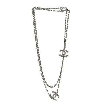 Chanel Crystal Baguette CC Double Strand Necklace Silver 3 of 4