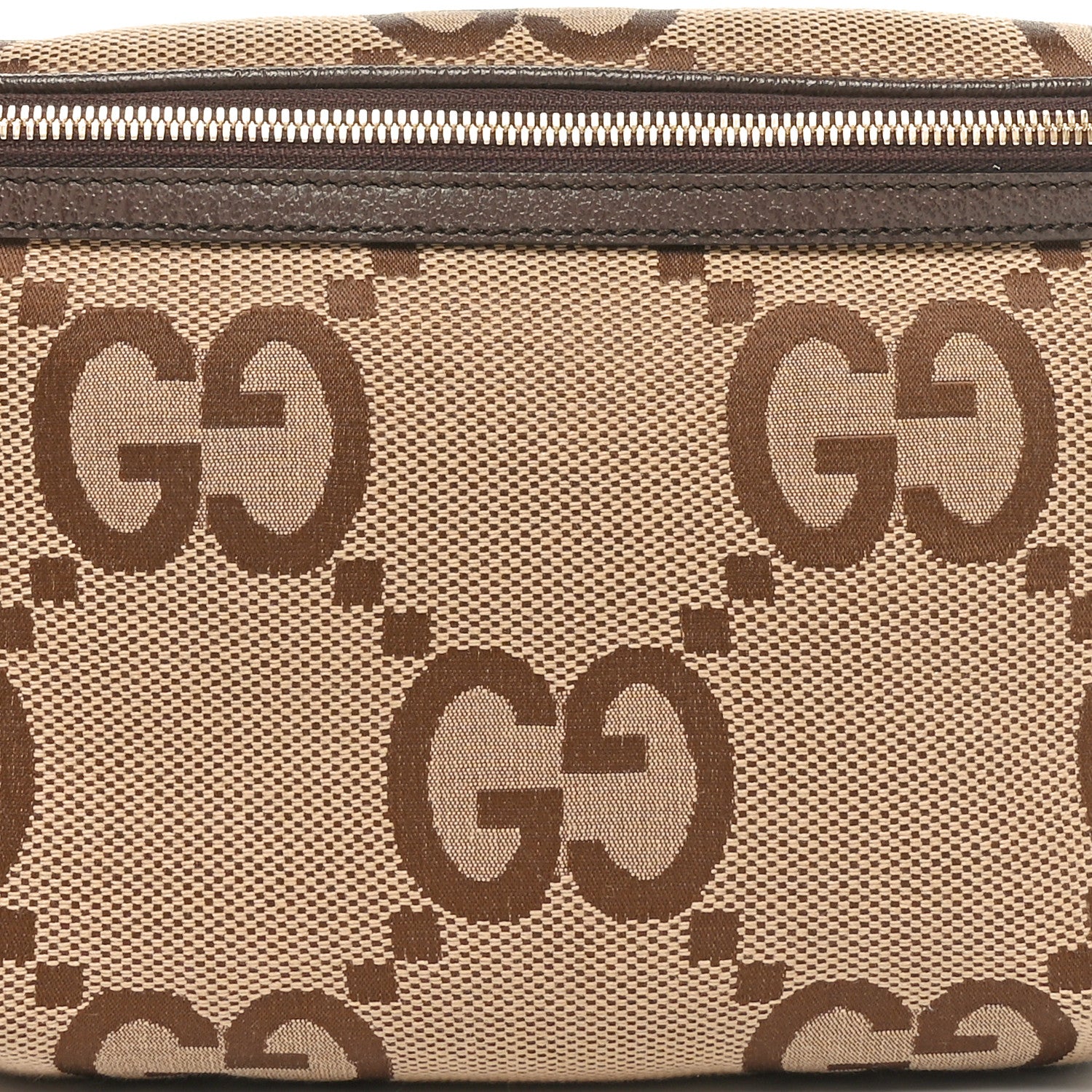 Gucci Monogram Jumbo GG Textured Dollar Calfskin Web Belt Bag Camel Ebony New Acero 8 of 10