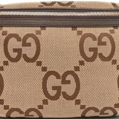 Gucci Monogram Jumbo GG Textured Dollar Calfskin Web Belt Bag Camel Ebony New Acero 8 of 10