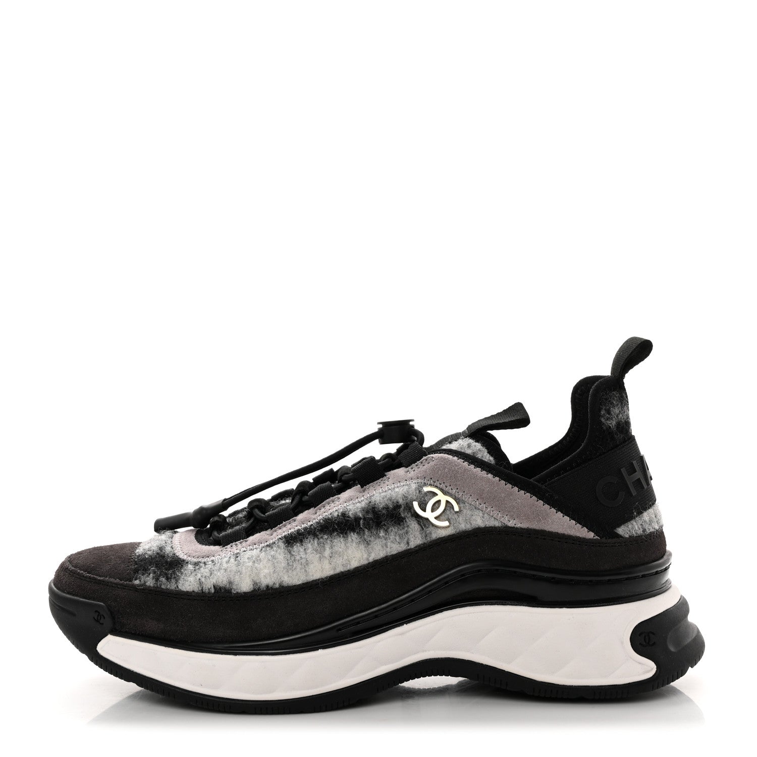 Chanel Suede Calfskin Mixed Fibers CC Sneakers 38 Grey 1 of 9