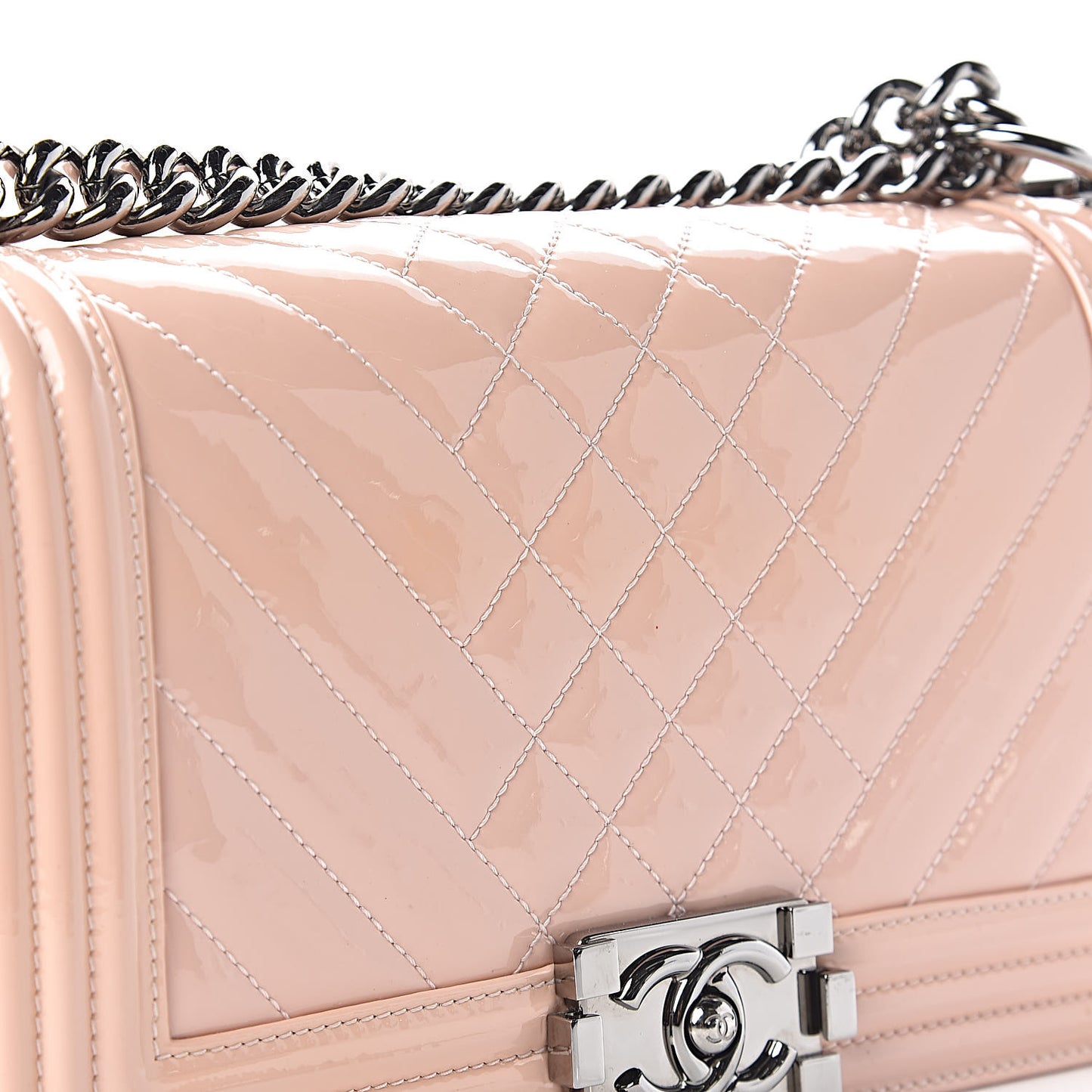 Patent Chevron Quilted Medium Boy Flap Light Pink