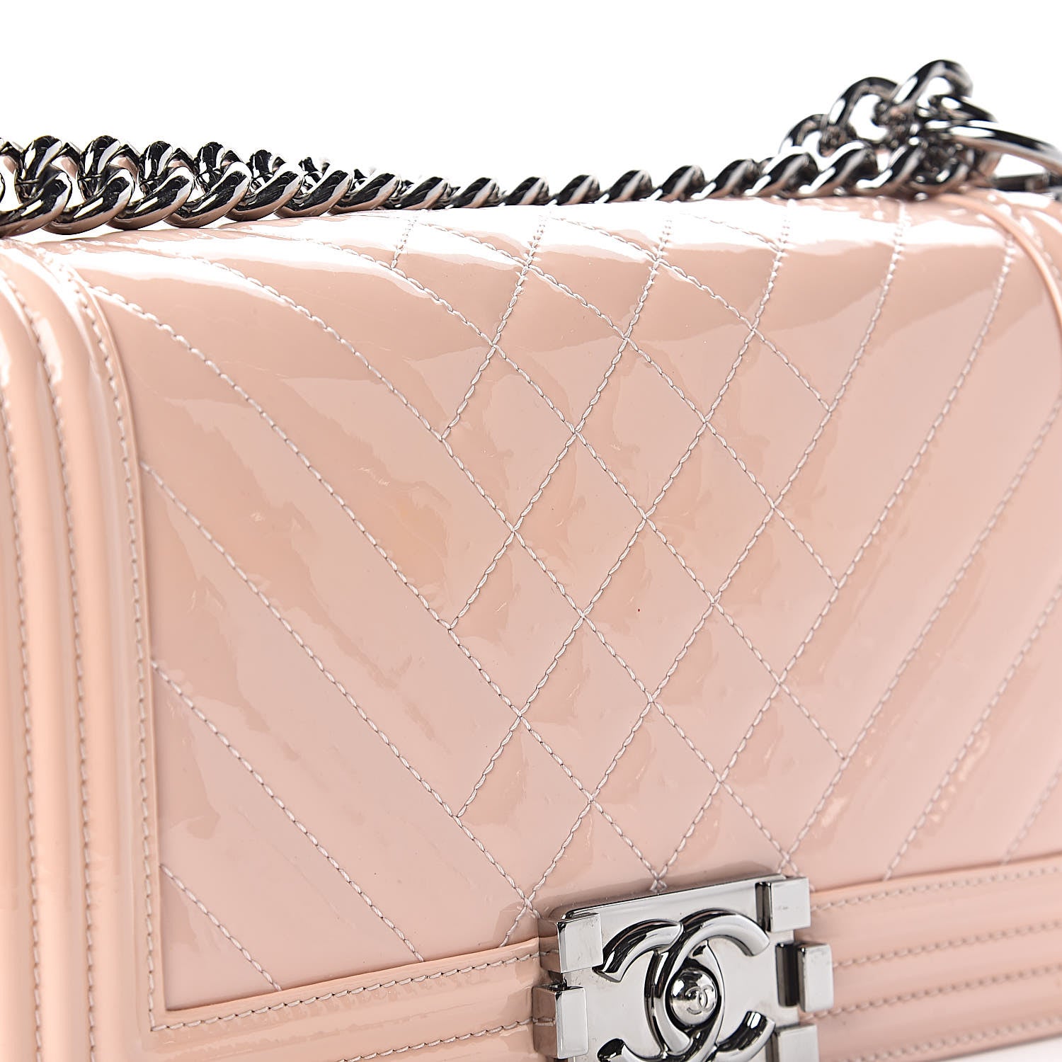 Chanel Patent Chevron Quilted Medium Boy Flap Light Pink 16 of 24