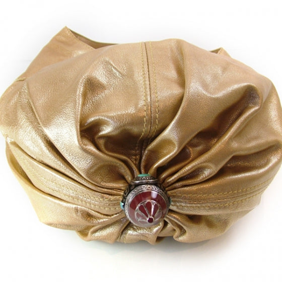 Leather Gathered Hobo Gold