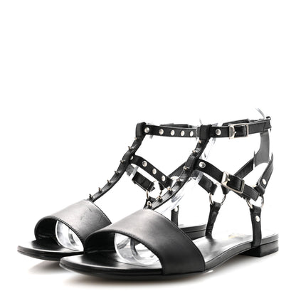Saint Laurent Calfskin Studded Ankle Strap Sandals 36.5 Black 4 of 10