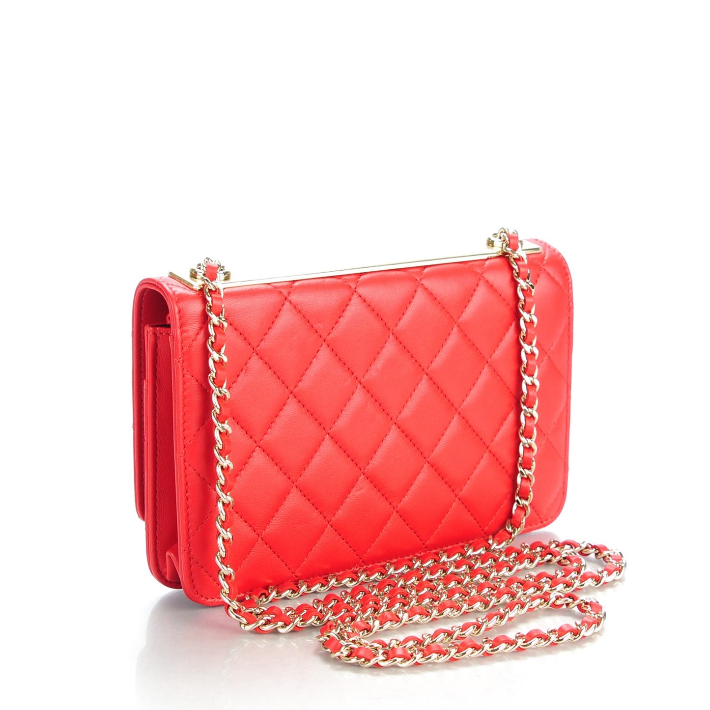 Lambskin Quilted Trendy CC Wallet On Chain WOC Red