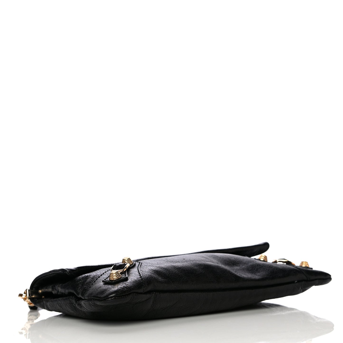 Agneau Giant 12 Gold Hardware Envelope Strap Clutch Black