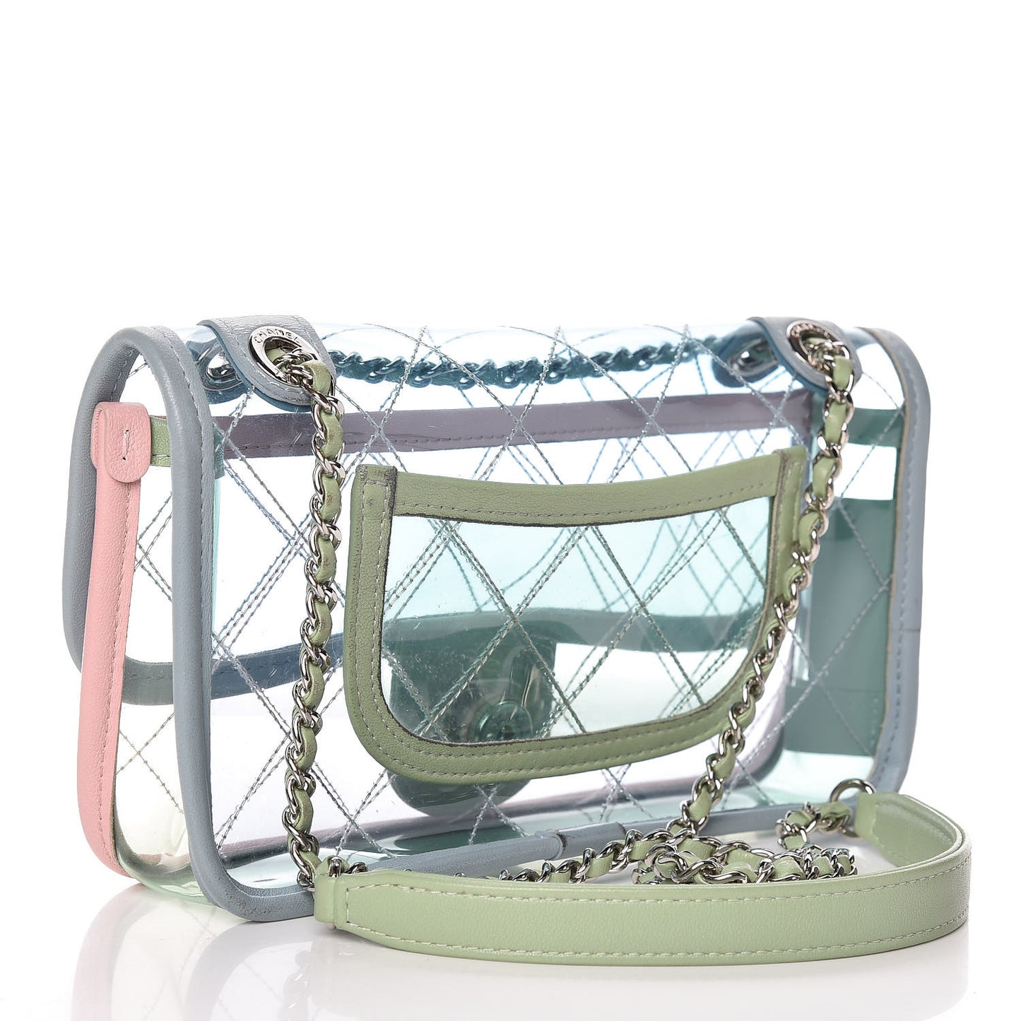 Lambskin PVC Quilted Mini Coco Splash Flap Blue Green