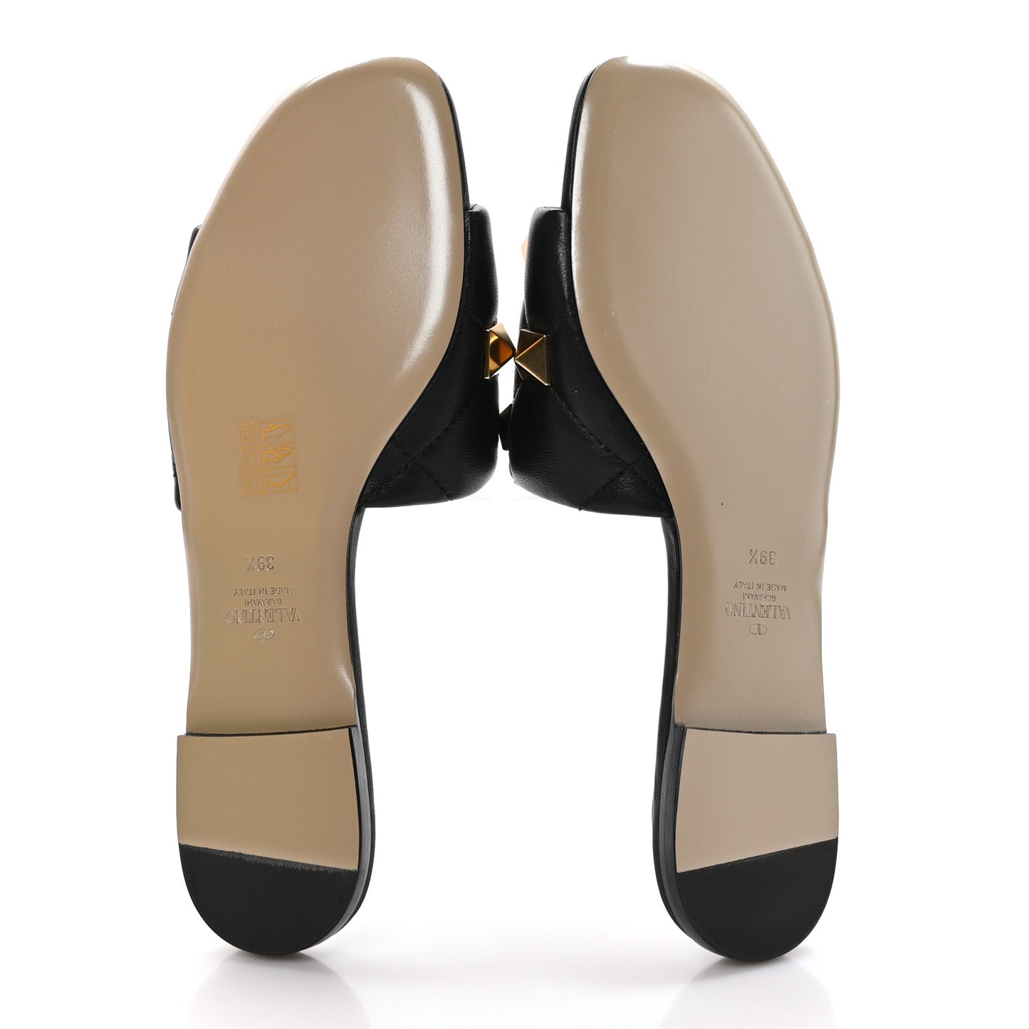 Nappa Roman Stud Flat Slide Sandals 39.5 Black