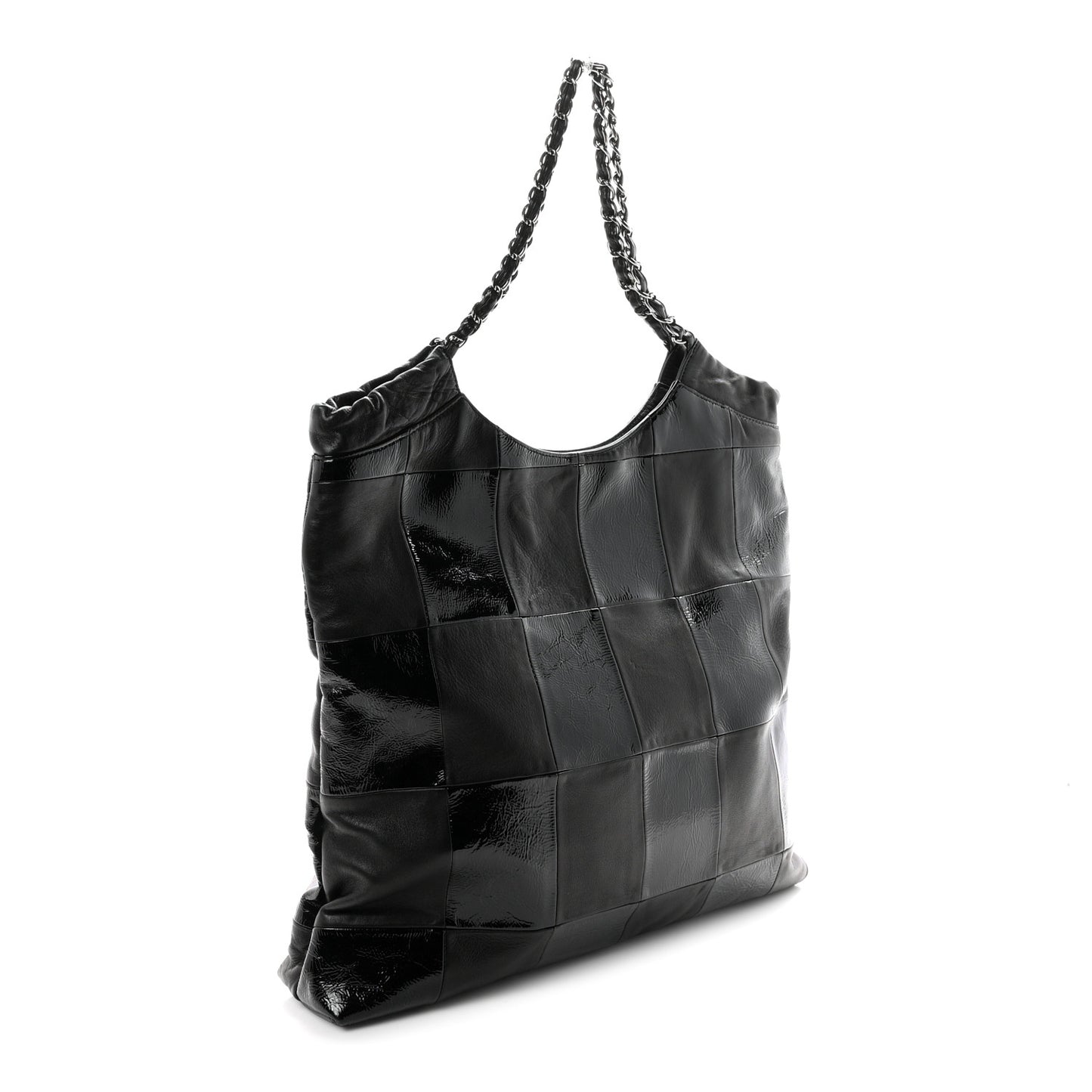Patent Calfskin Patchwork Brooklyn Tote Black