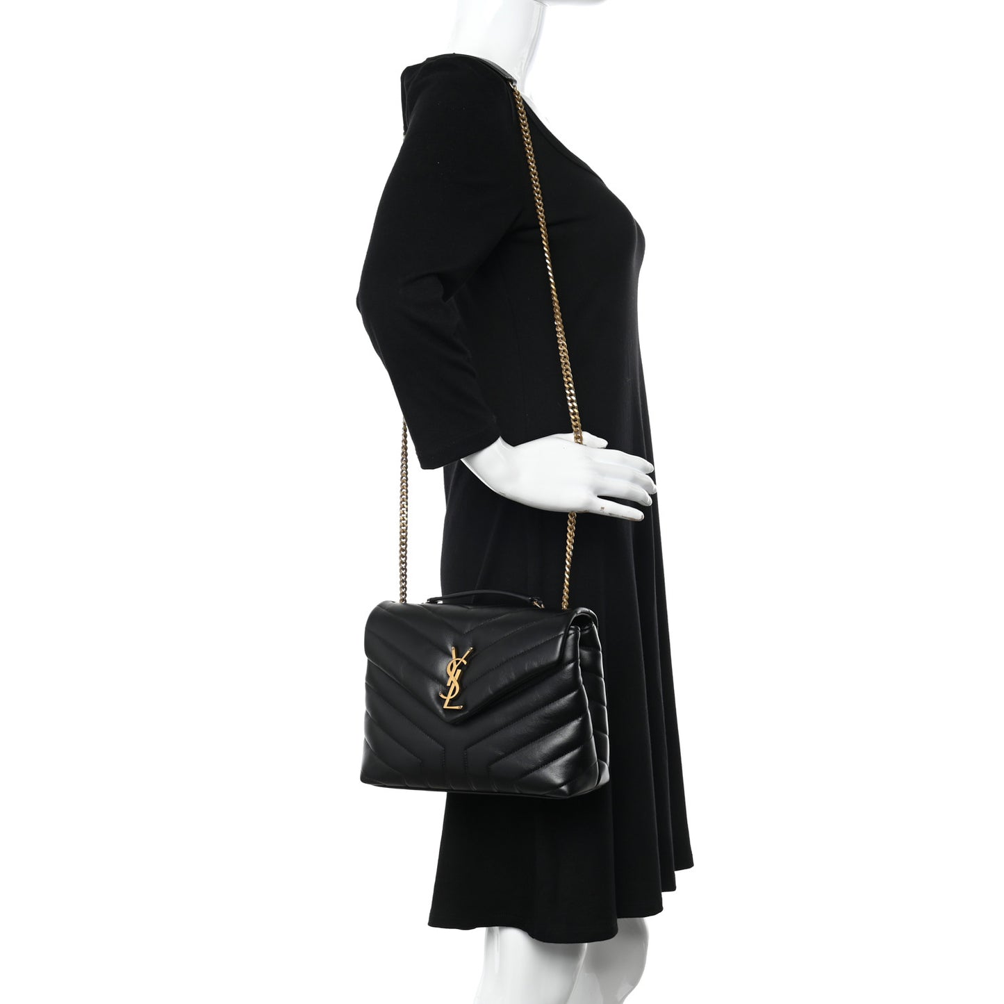 Calfskin Y Quilted Monogram Small Loulou Chain Satchel Black