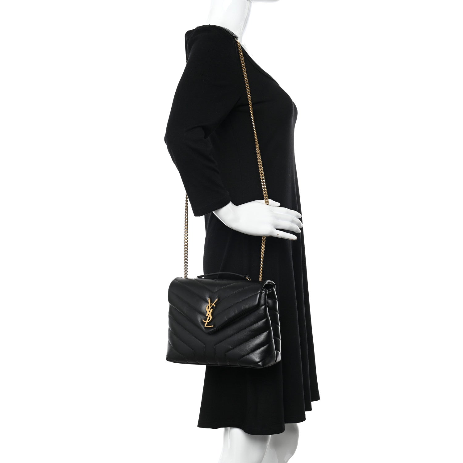 Saint Laurent Calfskin Y Quilted Monogram Small Loulou Chain Satchel Black 2 of 13