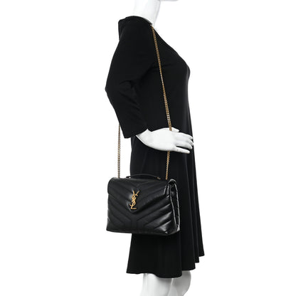 Saint Laurent Calfskin Y Quilted Monogram Small Loulou Chain Satchel Black 2 of 13