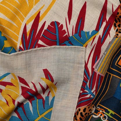 Hermes Cashmere Silk Les Douze Leopards Shawl 140 Naturel Bleu Canard 5 of 5