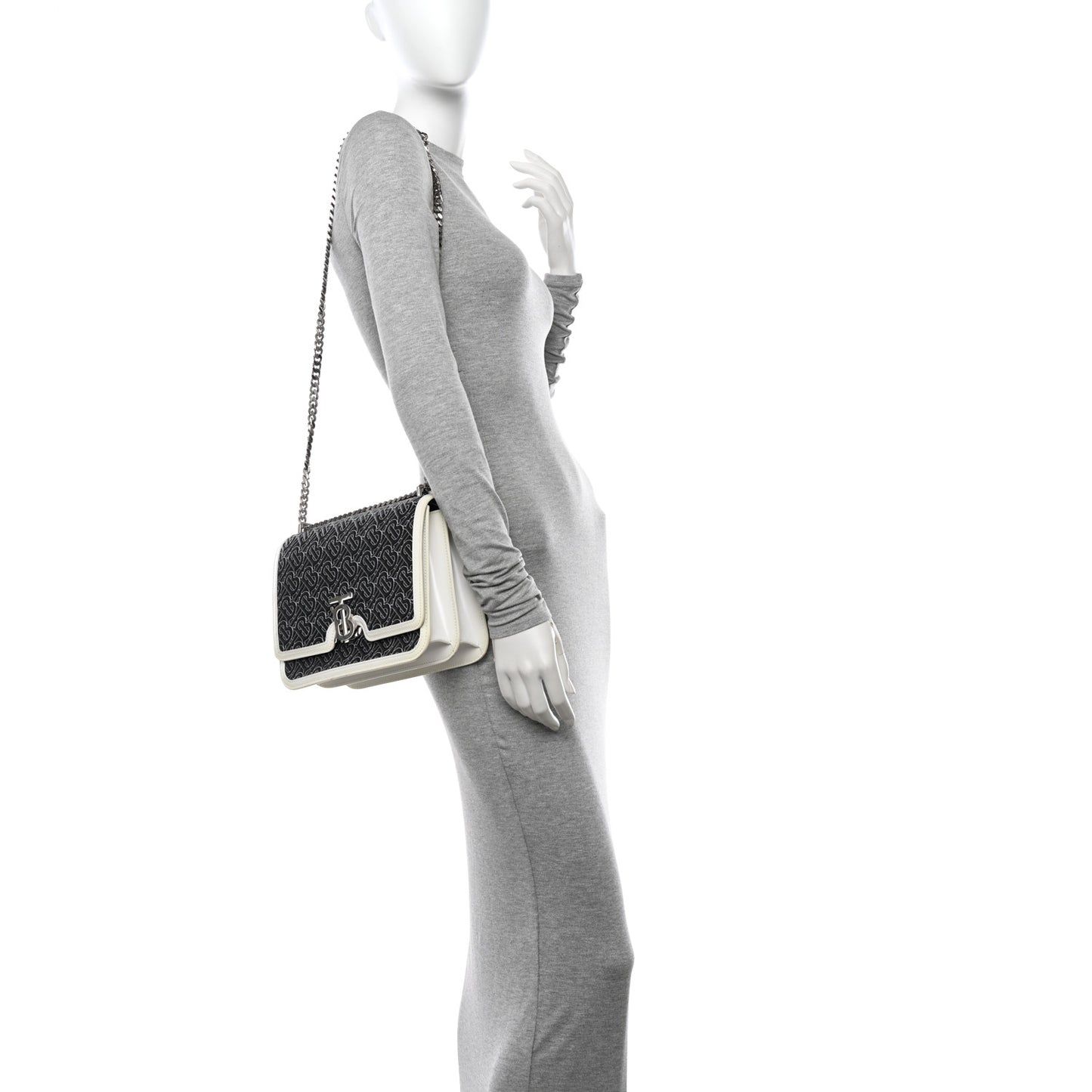 Calfskin Monogram Embossed Medium TB Chain Bag Black White