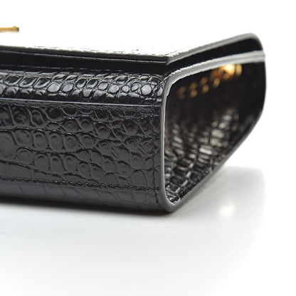 Saint Laurent Calfskin Crocodile Embossed Medium Classic Monogram Kate Tassel Satchel Black 10 of 12