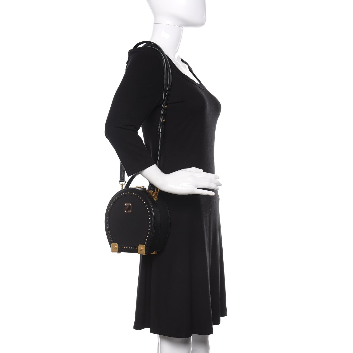 MCM Monogram Coated Canvas Berlin Studded Hat Box Crossbody Black 2 of 12