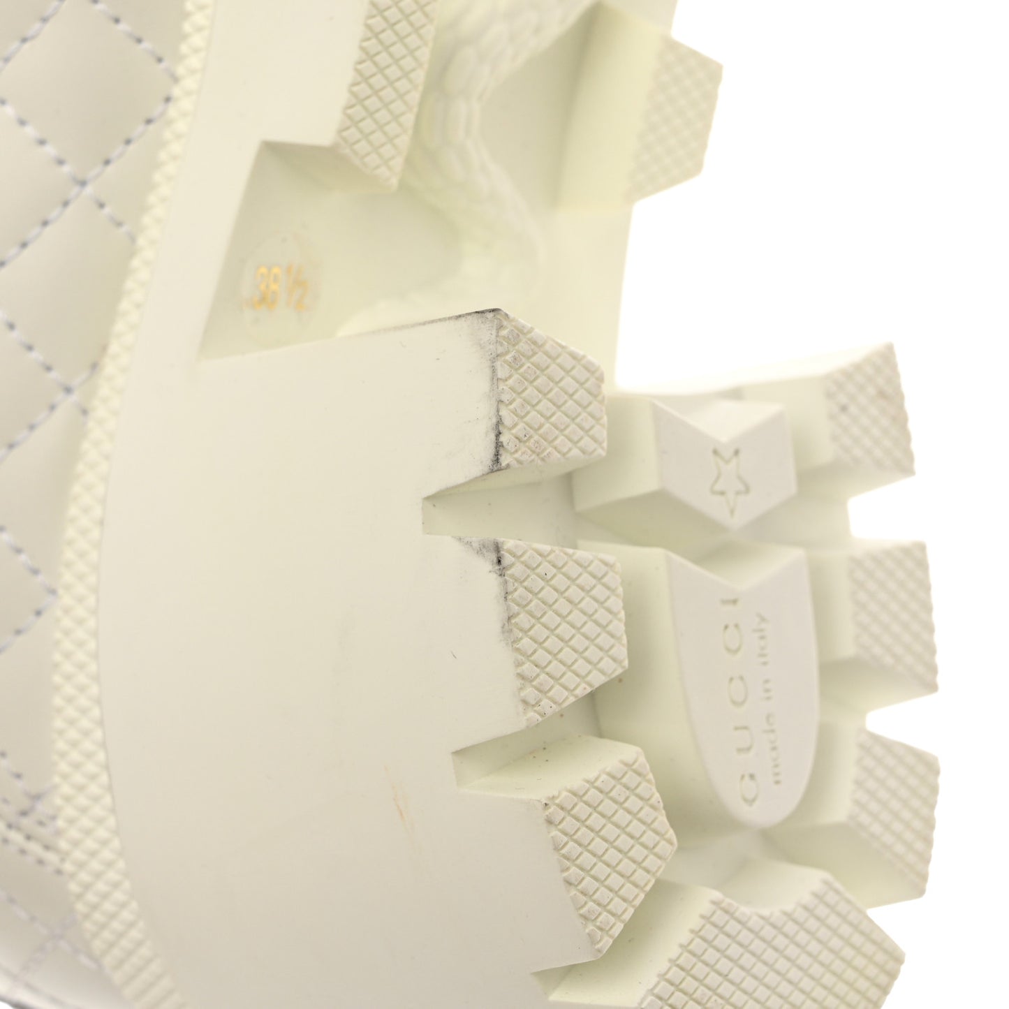 Calfskin Quilted Sylvie Web Lace Up Combat Ankle Boots 38.5 White