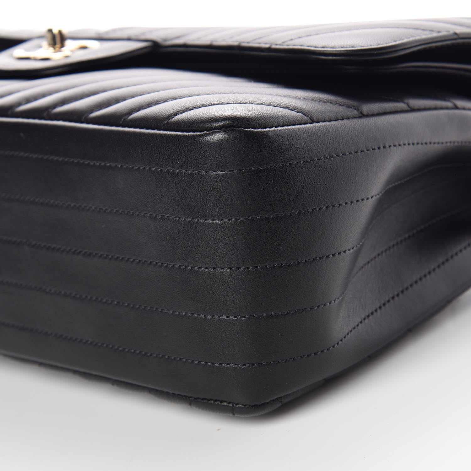 Chanel Lambskin Chevron Quilted Jumbo Double Flap Black 9 of 10