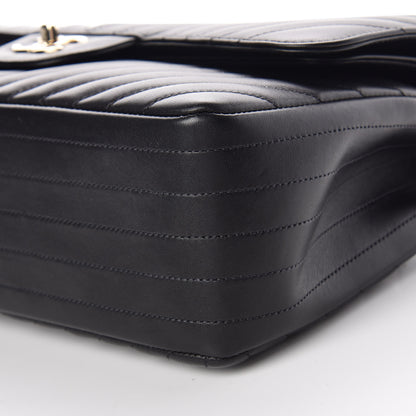 Chanel Lambskin Chevron Quilted Jumbo Double Flap Black 9 of 10