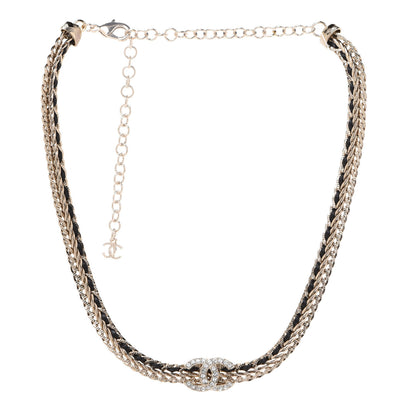 Chanel Metal Lambskin Crystal Chain CC Necklace Black Gold 3 of 6