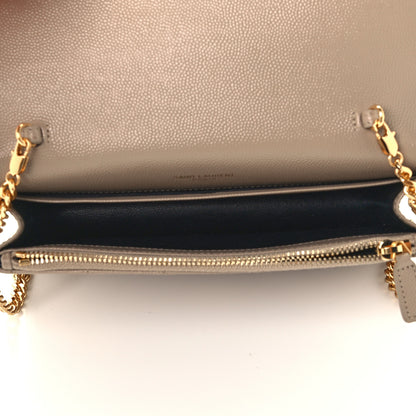 Saint Laurent Grain De Poudre Matelasse Chevron Monogram Envelope Chain Wallet Deep Beige 4 of 9