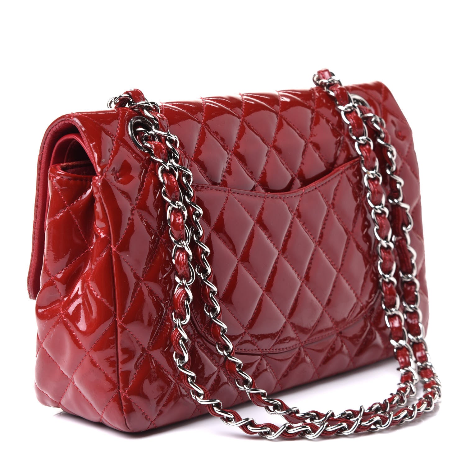Chanel Patent Calfskin Quilted Medium Double Flap Dark Red 3 of 13