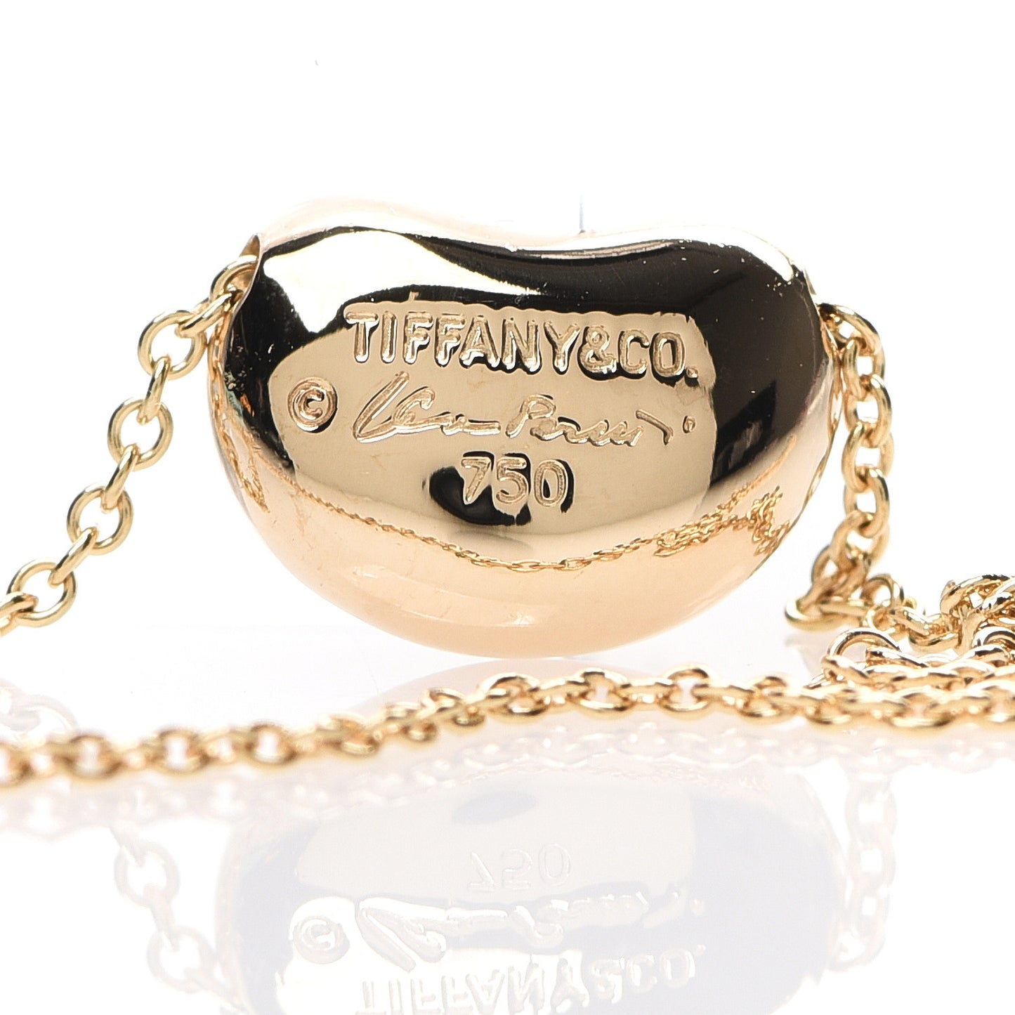 18K Yellow Gold 11mm Elsa Peretti Bean Pendant Necklace