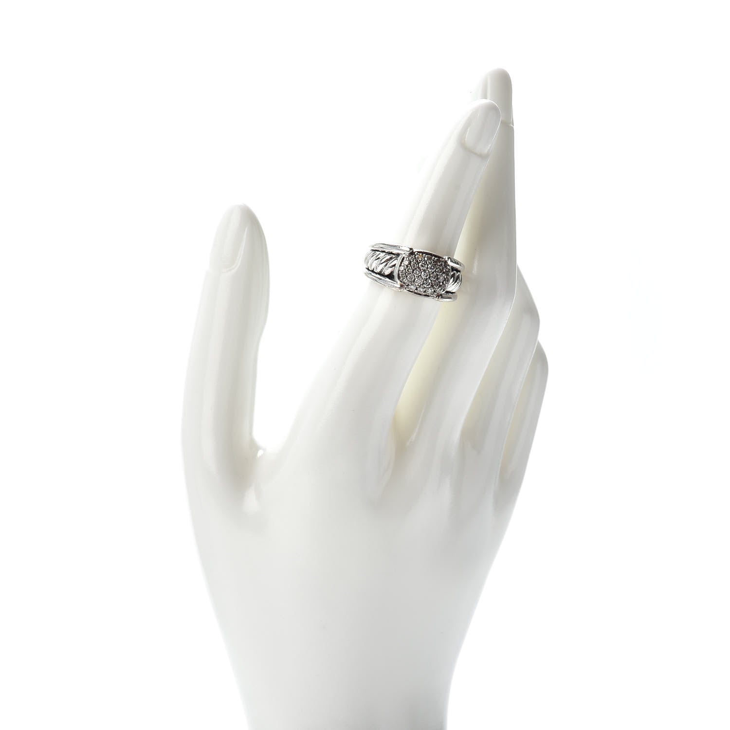 David Yurman Sterling Silver Diamond 12mm Cable Cocktail Ring 52 6 2 of 5