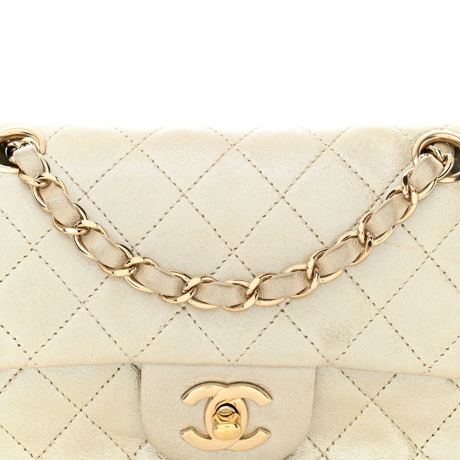 Chanel Iridescent Calfskin Quilted Mini Rectangular Flap Light Gold 8 of 12