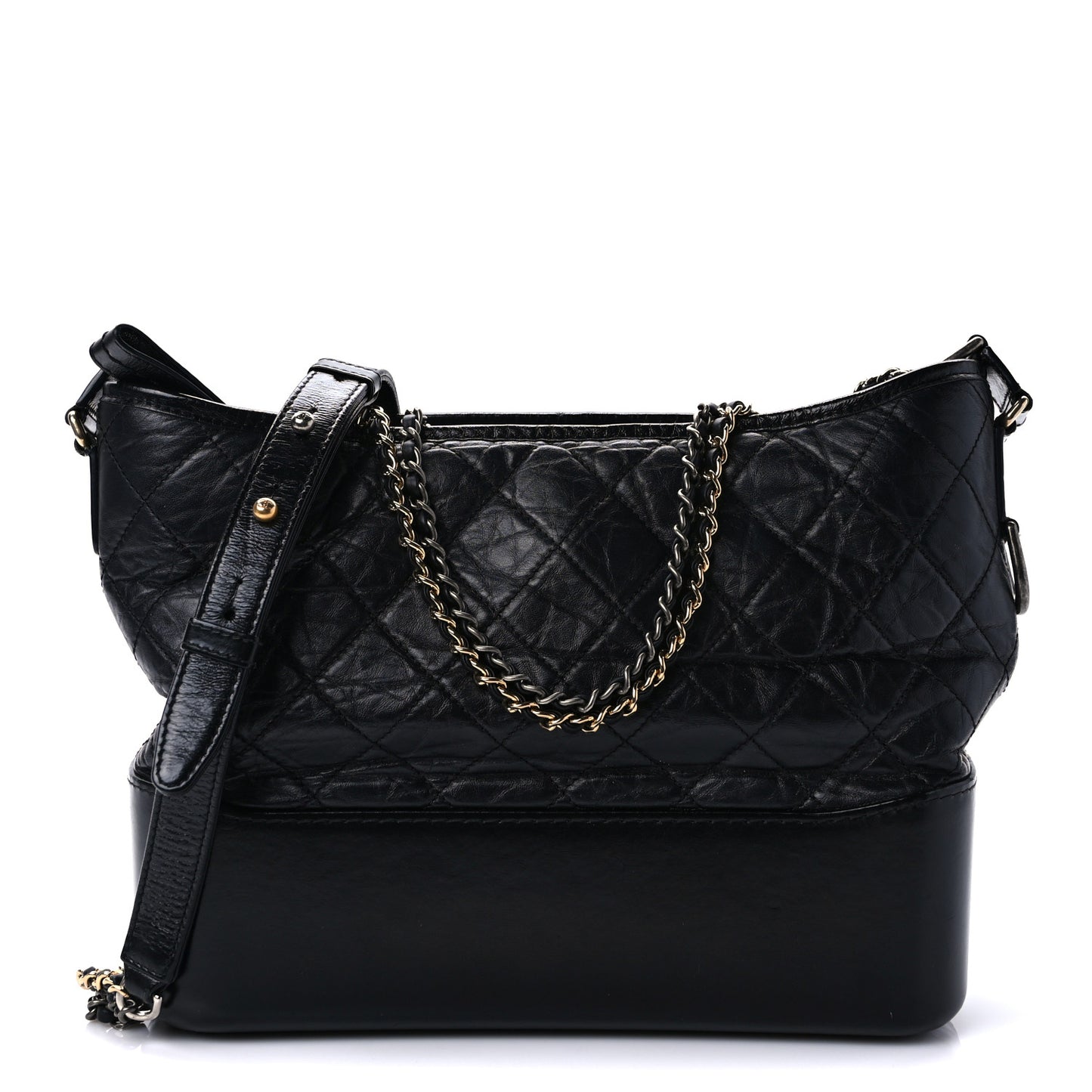 Aged Calfskin Quilted Medium Gabrielle Hobo Black