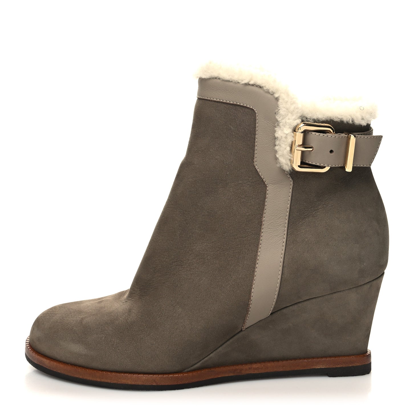 Suede Shearling Wedge Ankle Boots 37 Mastic Tortora Latte