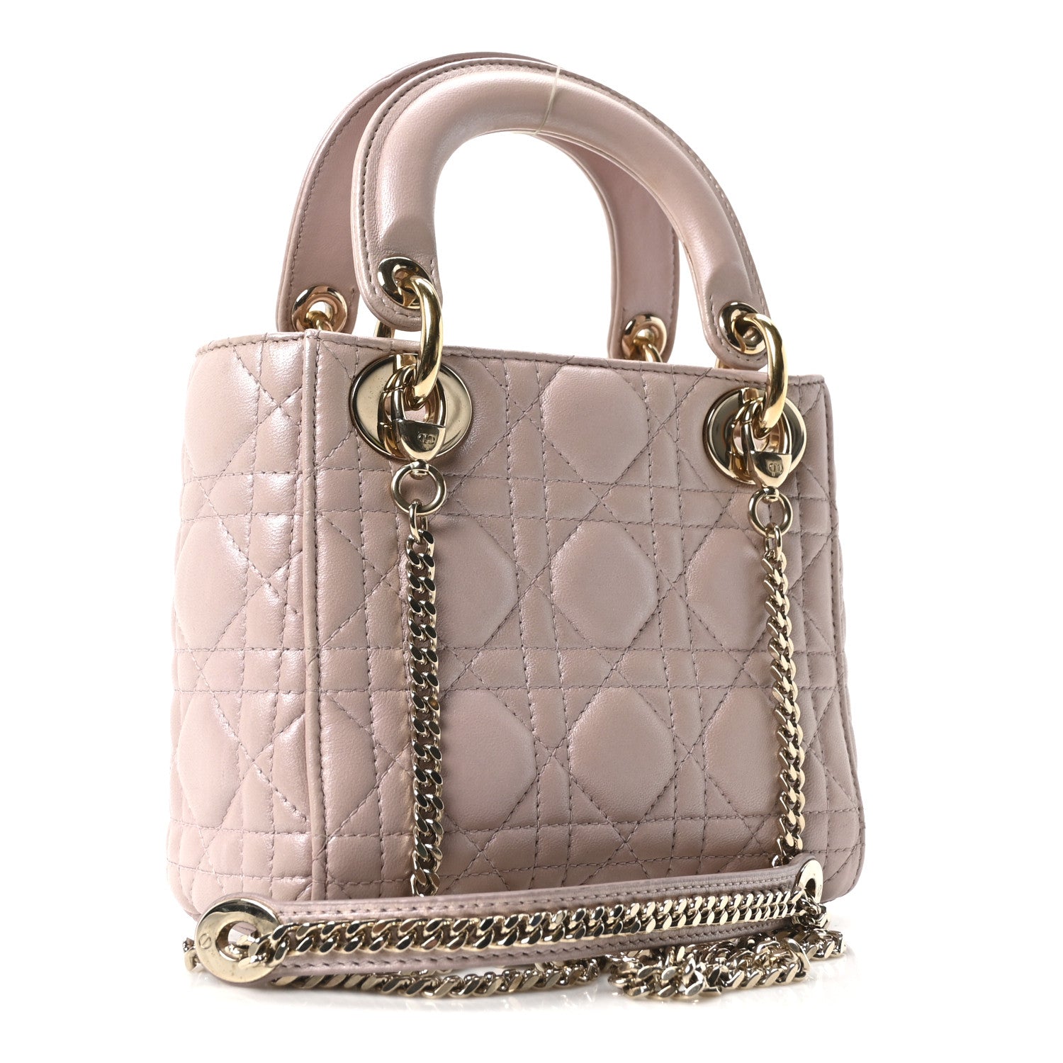 Christian Dior Metallic Lambskin Cannage Mini Lady Dior Lotus 2 of 9