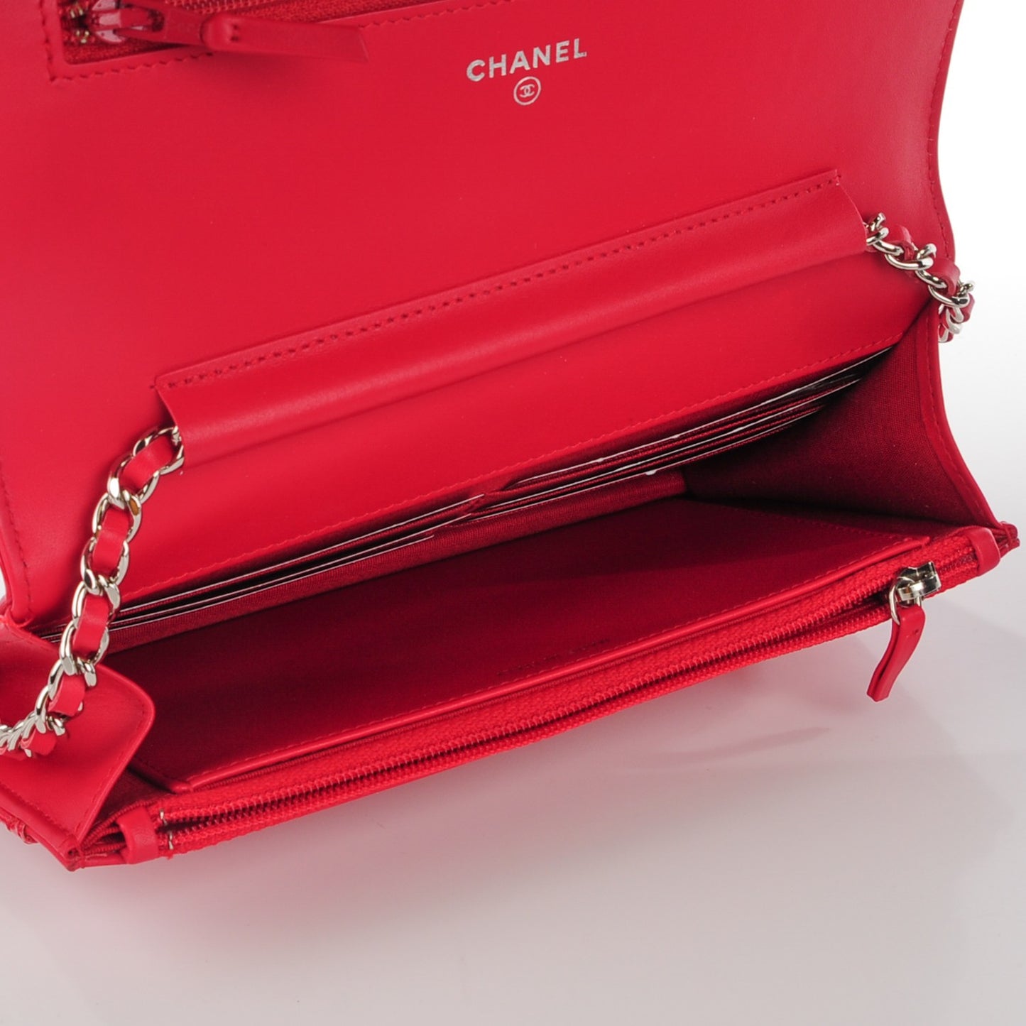 Patent Calfskin Quilted Boy Wallet On Chain WOC Red