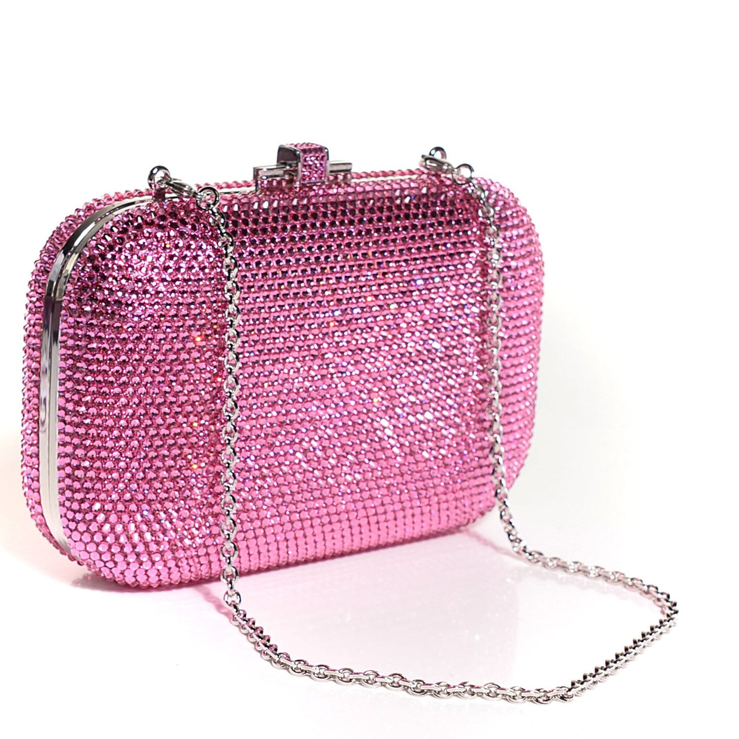 Crystal Slide Lock Minaudière Clutch Rose