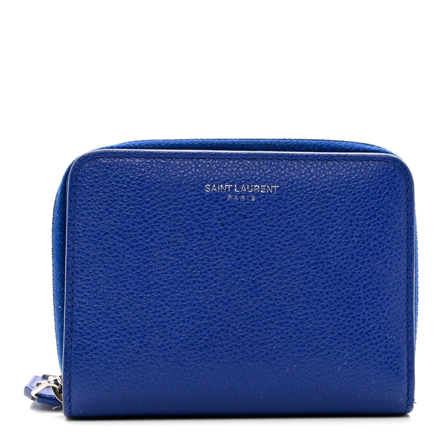 Grained Calfskin Rive Gauche Compact Zip Around Wallet Royal Blue
