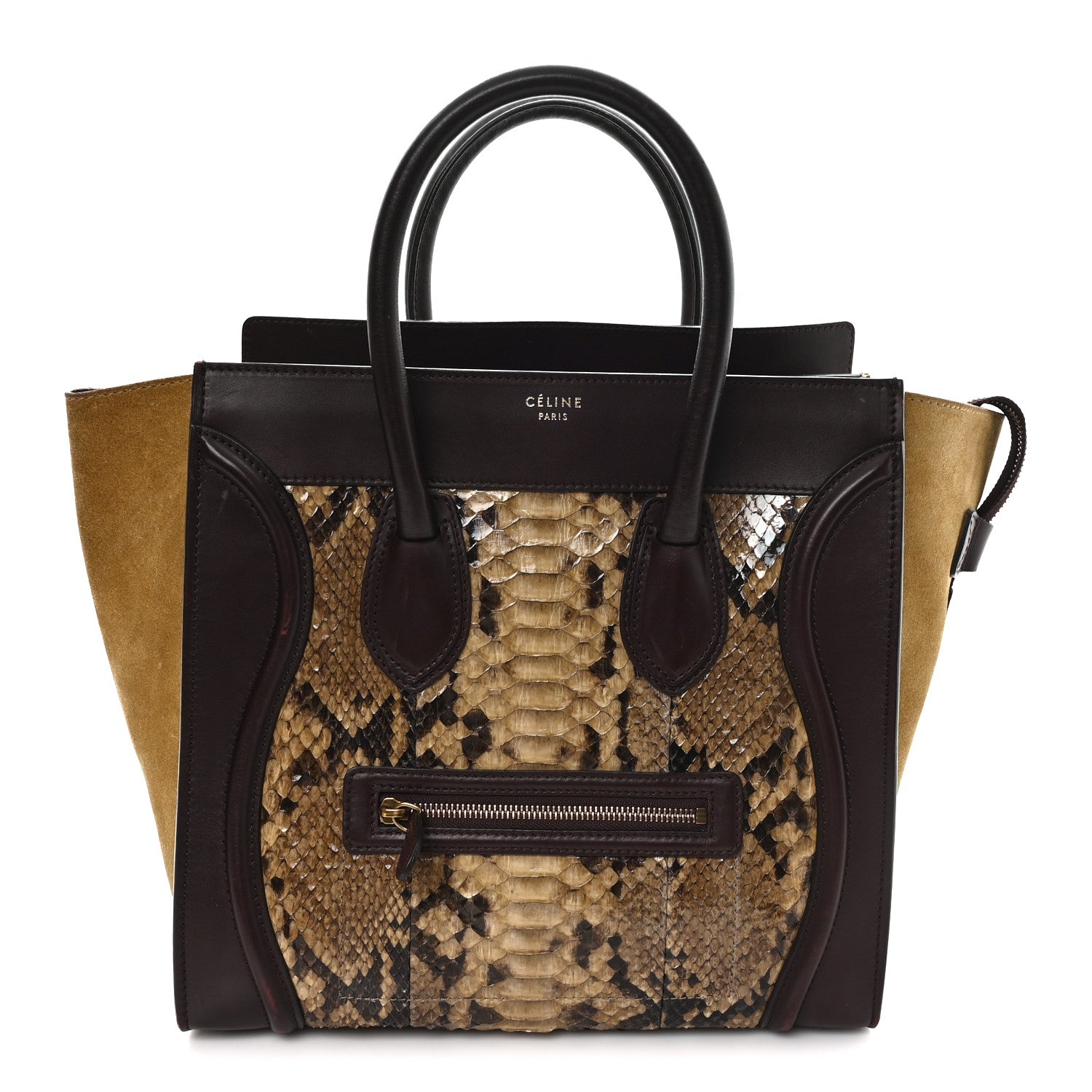 Celine Snakeskin Suede Mini Luggage Brown Multicolor 1 of 10